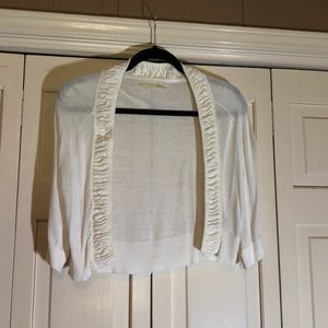 Y2K Gianna Bini Silk Cotton blend Crop Shrug Cream Rouching 3/4 Sleeve SZXS B10